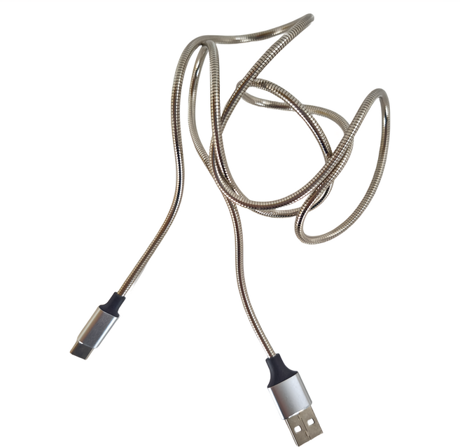 Kolin 歌林 USB A/公-TYPE-C/公 金屬彈簧充電線 35g, 1m, 銀色, 1條
