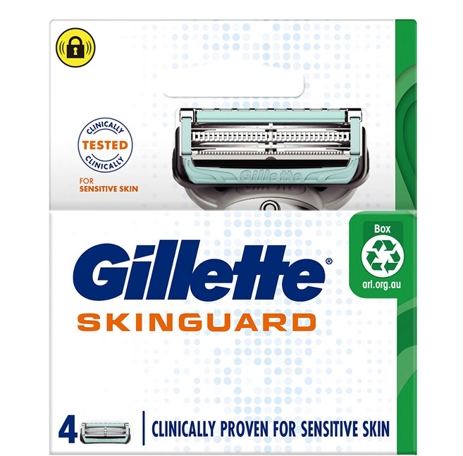 Gillette 吉列 SkinGuard 紳適系列刮鬍刀頭 敏感肌適用 蘆薈潤滑, 1組, 4個