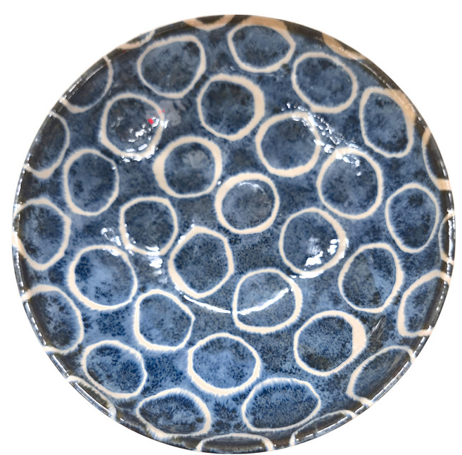 AWASAKA 粟坂 筆青陶瓷麵碗 約φ21.5xH8 cm, 藍色 百丸, 1個