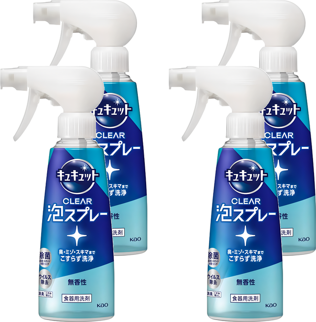 Kao 花王 Cucute 珂珂透 噴槍型泡泡洗碗精 無香, 280ml, 4瓶