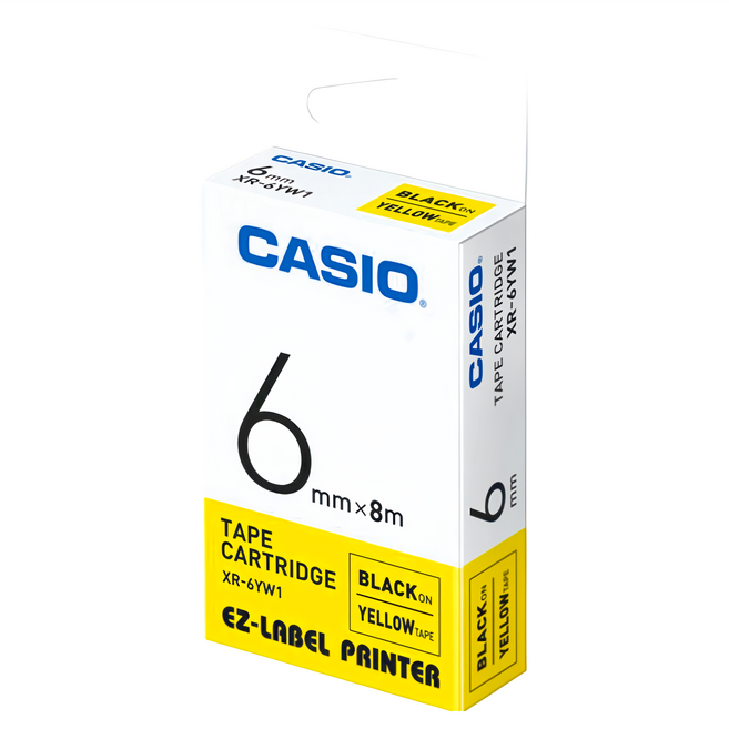NEXTPAGE 台灣榮工 標籤機專用相容標籤帶 XR-6YW1 Casio 標籤機適用, 6mm, 黃底黑字