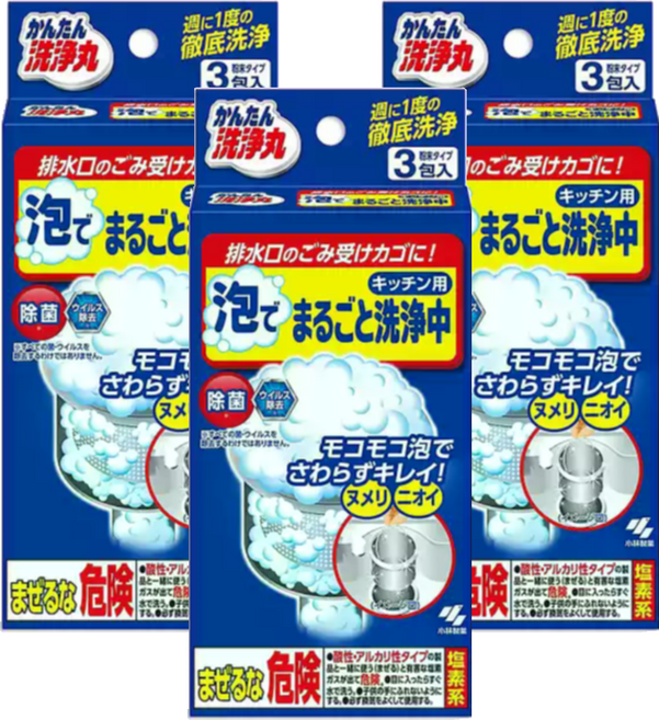 KOBAYASHI 小林製藥 廚房用排水口提籠清潔發泡粉 3包, 90g, 3盒