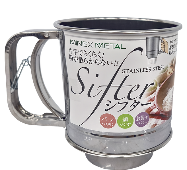 MINEX METAL 不銹鋼手壓式麵粉篩杯 單層網 V-603 166g, 1個