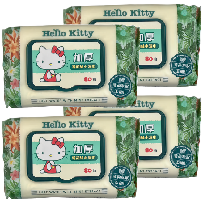Sanrio 三麗鷗 Hello Kitty 加厚薄荷純水柔濕巾 加蓋 3D壓花款, 1入, 4包