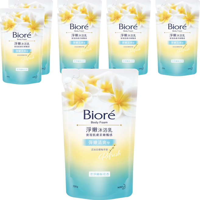 Biore 蜜妮 彈嫩清爽 淨嫩沐浴乳 補充包 緬梔花香, 700g, 6包