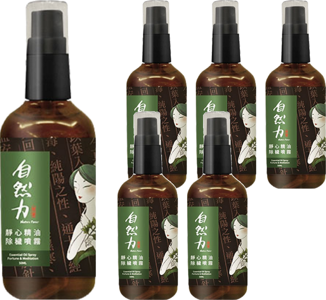 TEAPOWER 茶寶 自然力 靜心精油除穢噴霧 艾草檀香 淨化空間 帶來清新能量, 50ml, 6瓶