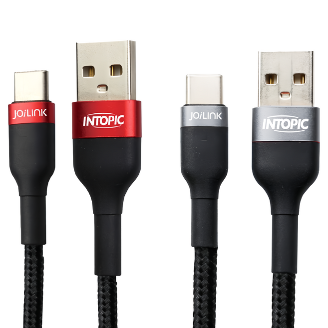 INTOPIC 廣鼎 Type-C鋁合金快速充電傳輸雙線組 CB-UTC-D19 雙面可插 支援QC3.0及2.4A快速充電 50+120cm, 120cm, 黑色, 1組