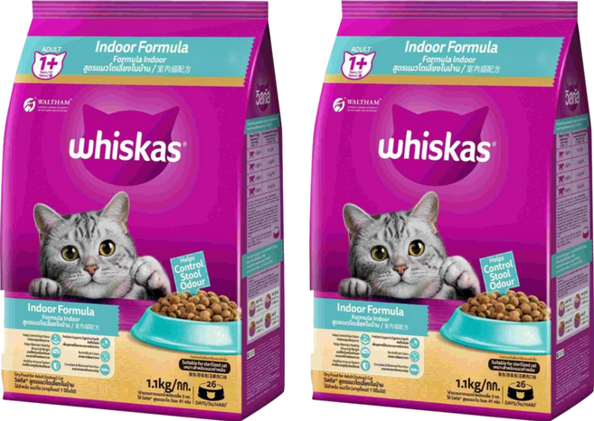 whiskas 偉嘉 1歲以上 室內貓 乾糧, 鮪魚 + 雞肉, 1.1kg, 2袋