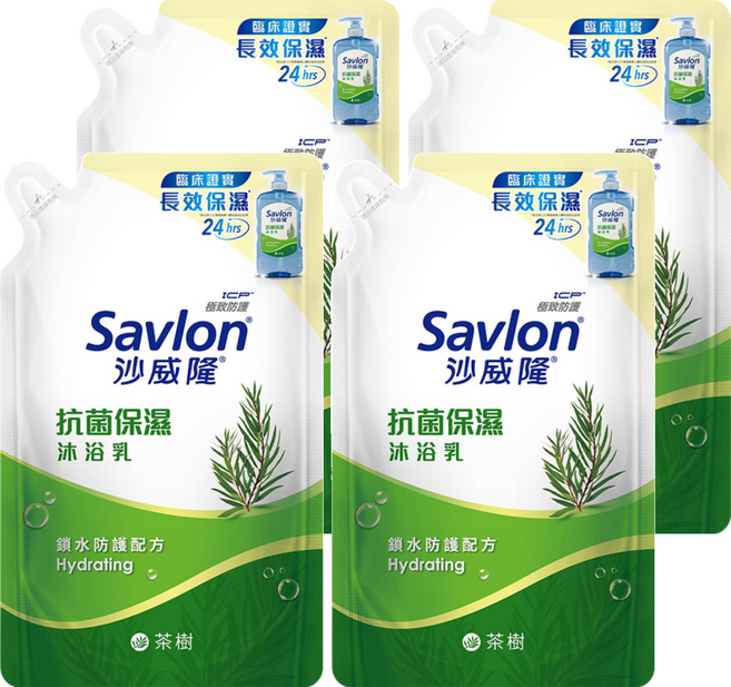 Savlon 沙威隆 抗菌保濕沐浴乳 補充包 茶樹, 600g, 4包