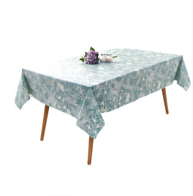 Casa Bella 美麗家居 PVC 防水 防油 桌巾 湖綠 三色堇 140 x 140cm 北歐風 1個