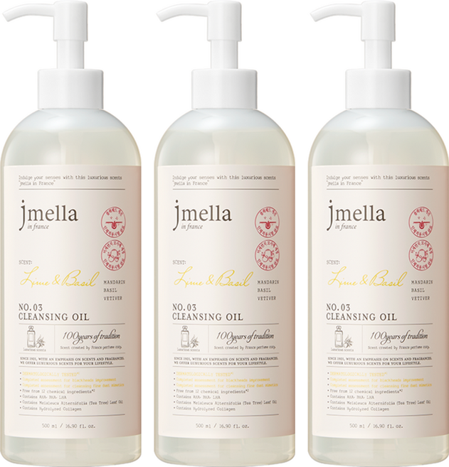 jmella 韓國原廠直供 in France Lime&Basil 檸檬羅勒卸妝油, 500ml, 3瓶