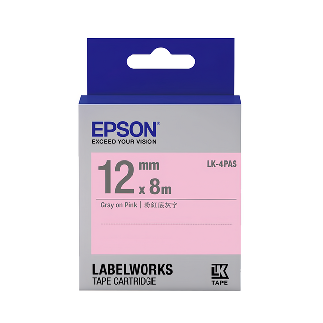 EPSON 台灣公司貨 標籤帶 LK-4PAS, 粉紅底灰字, 8m