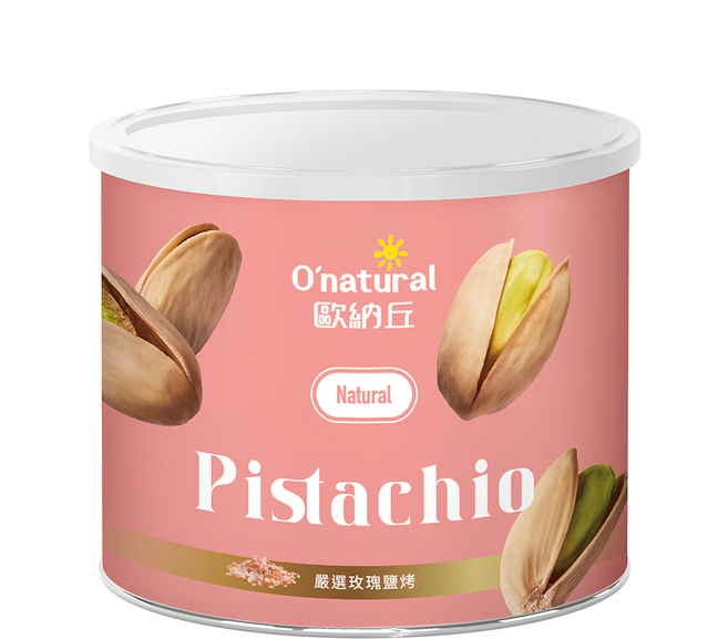 O'natural 歐納丘 玫瑰鹽烤開心果, 150g, 1罐
