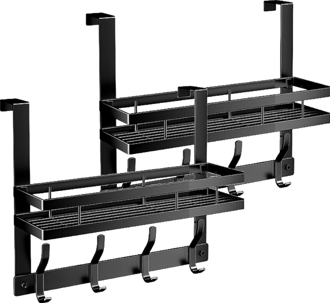 小麥購物 雙層門後掛勾 4鉤 C582 36cm 703g, 黑色, 2個