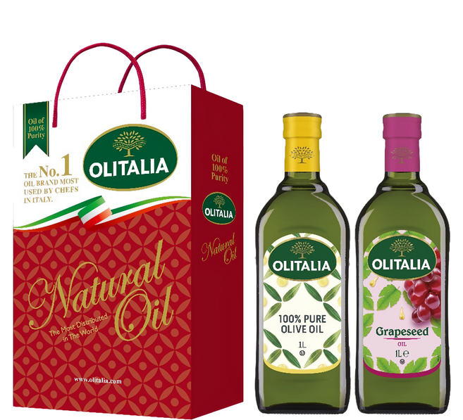 OLITALIA 奧利塔 純橄欖油1L + 葡萄籽油1L 2件禮盒, 1盒