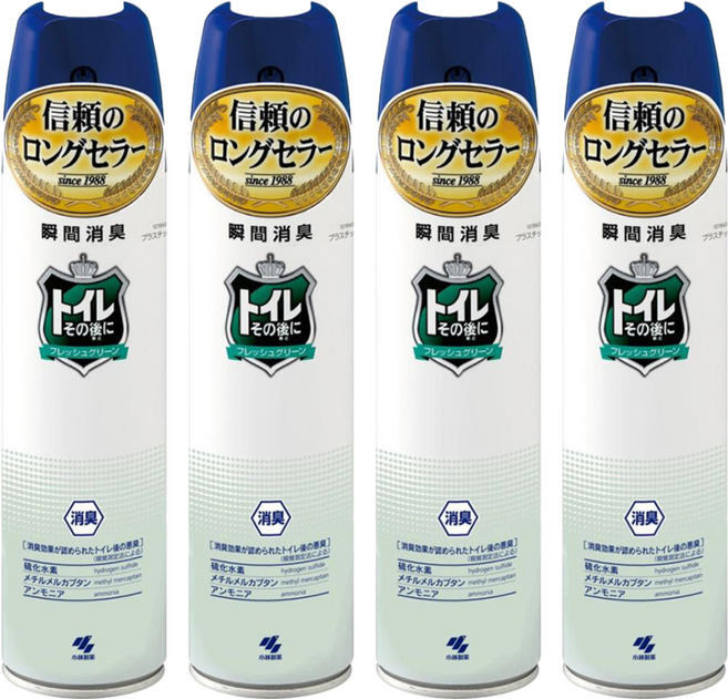 KOBAYASHI 小林製藥 瞬間消臭浴廁用除臭噴霧 清新綠植香, 4瓶, 280ml