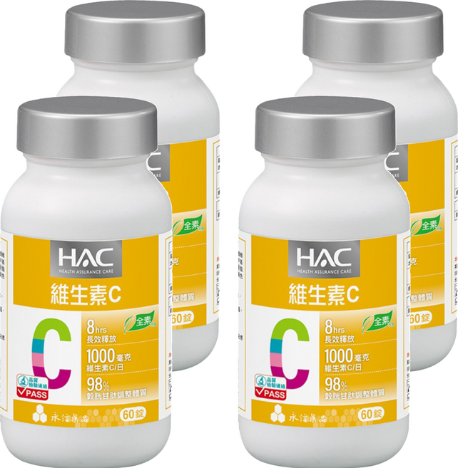 永信藥品 HAC 哈克麗康 維生素C緩釋錠, 4罐, 60顆