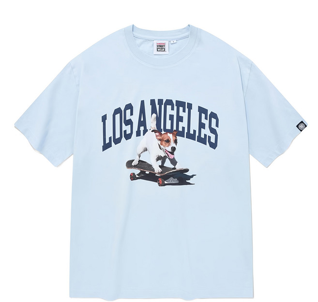 VISION STREET WEAR Puppy T-Shirts 小狗 滑板 短袖 休閒 短Tee, 天藍