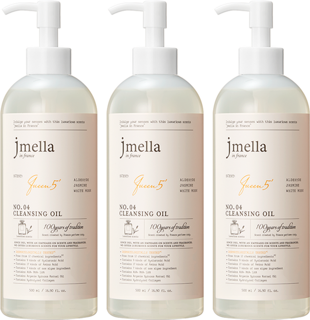 jmella 韓國原廠直供 法式香氛卸妝油 Queen 5 茉莉白麝香, 500ml, 3瓶