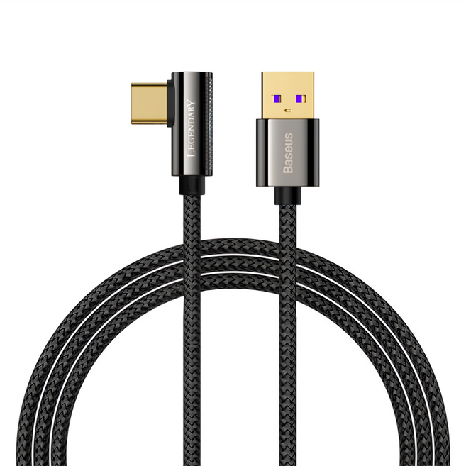 Baseus 倍思 傳說系列 彎頭Type-C快充數據線 66W, 2m, 黑色, 1條