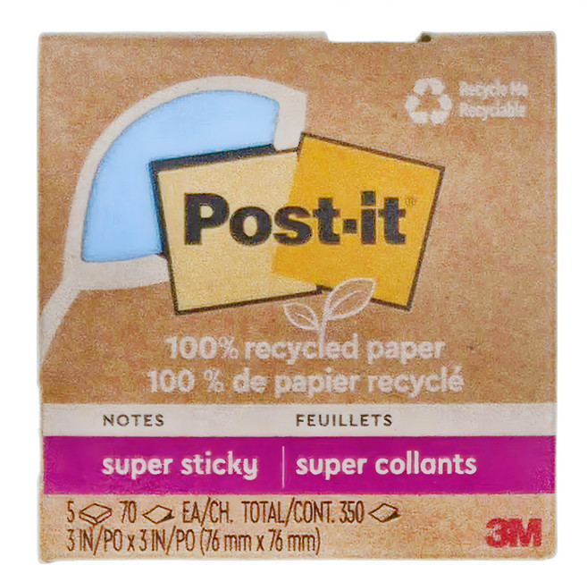 3M Post-it 利貼 狠黏 環保便條紙 70張 76 x 76mm, 藍綠色系, 5入, 1組