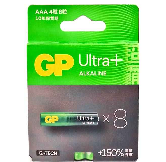 GP Batteries 超霸 超特強鹼性電池 Ultra Plus 4號 AAA, 8顆, 1組