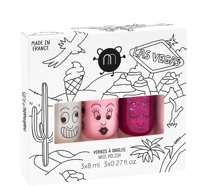 nailmatic KIDS 拉斯維加斯水漾亮彩指甲油, 3瓶, Top coat + 貝拉 + 雪碧