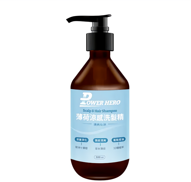 POWER HERO 勁漢英雄 洗髮精 薄荷涼感, 500ml, 1瓶