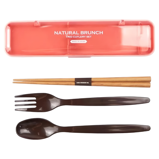 Sabu NATURAL BRUNCH 餐具組, 粉紅色, 收納盒 + 湯匙 + 叉子 + 筷子, 1組