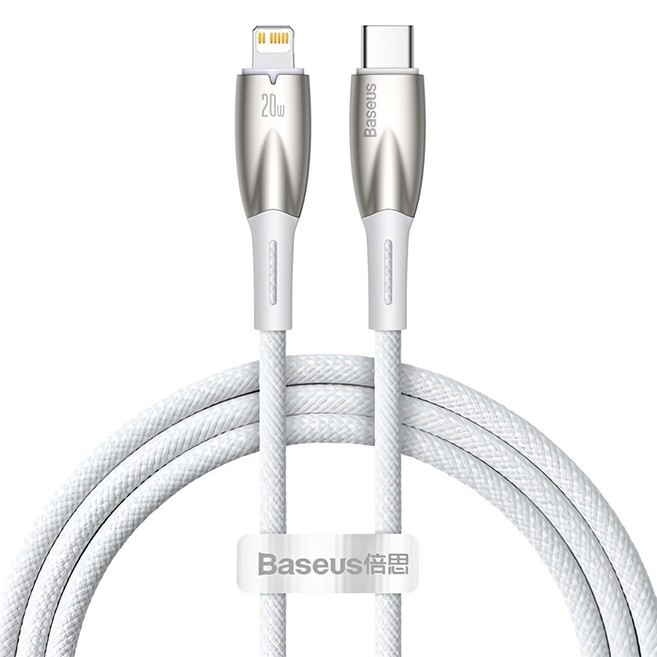 Baseus 倍思 燈環系列 Type-C-iPhone 快充傳輸線 20W, 白色, 1m, 1條