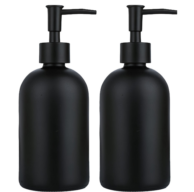AHOYE 410ml 按壓式玻璃分裝瓶, 黑色, 2個
