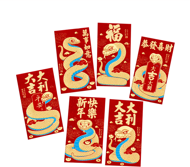 新年金蔥磨砂創意紅包袋 9x17cm, 6個