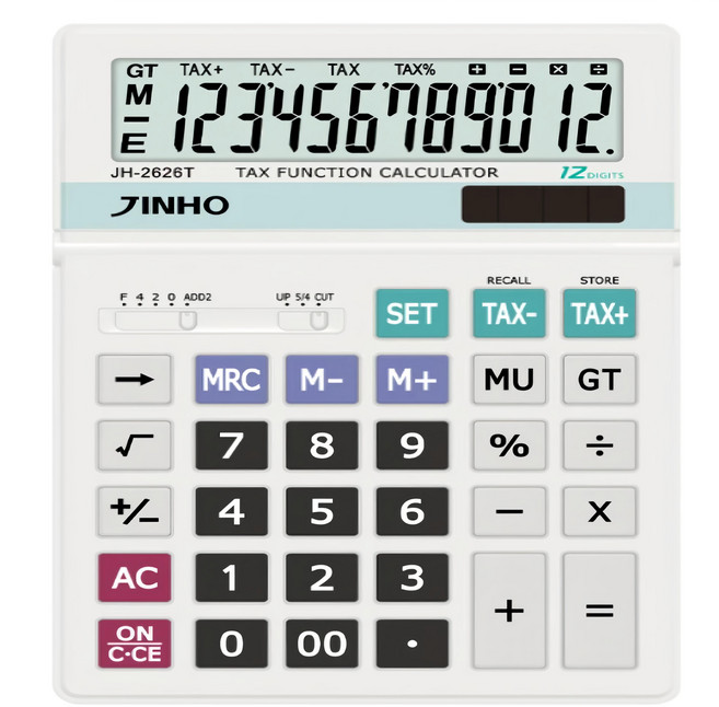 JINHO 京禾 12位元 雙電源經典桌上型稅率計算機 JH-2626T, 1台, 珍珠銀