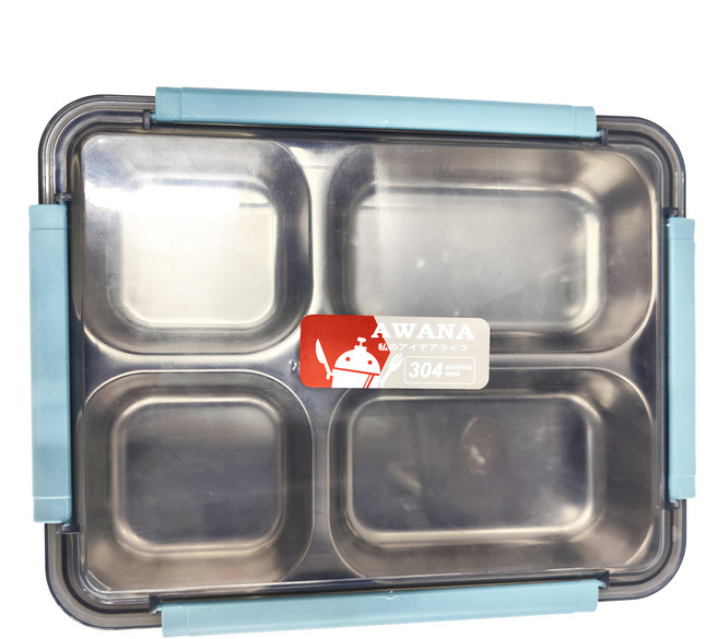 AWANA 四格不銹鋼便當盒 8181, 湖水藍, 1個