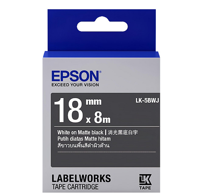 EPSON 消光霧面系列 標籤帶 18mm, 8m, 黑底白字