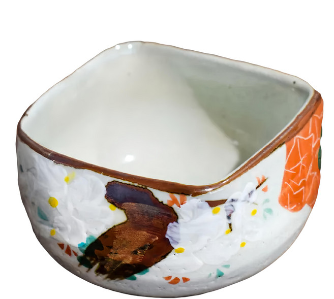 佐和陶瓷 手繪梅角型缽 日本制 9.5 x 9.5 x 6 cm 300mL, 白色 + 棕色 + 橘色, 1個