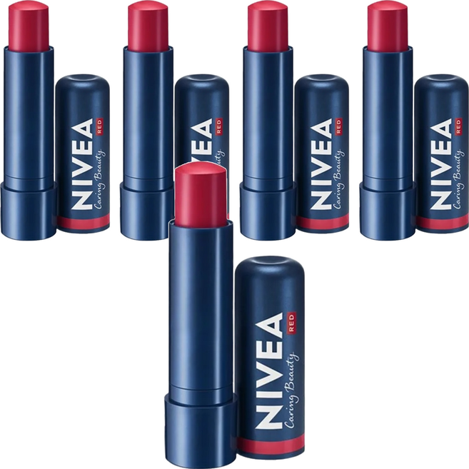NIVEA 妮維雅 香榭紅唇輕吻護唇膏, 4.8g, 5件, 熔岩玫瑰紅