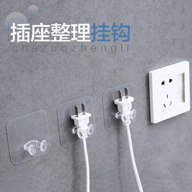 透明電源插頭收納掛鉤, 1個, 30絲,16個裝 強力無痕/免釘無痕