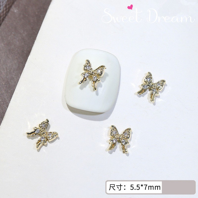 【美甲飾品】迷你鋯石蝴蝶飾品,立體蝴蝶鑽飾,指甲裝飾, 1個, 輕奢鋯石蝴蝶-金【2顆】, 輕奢鋯石蝴蝶-金
