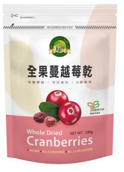肯寶KB99 全果蔓越莓乾, 1包, 190g
