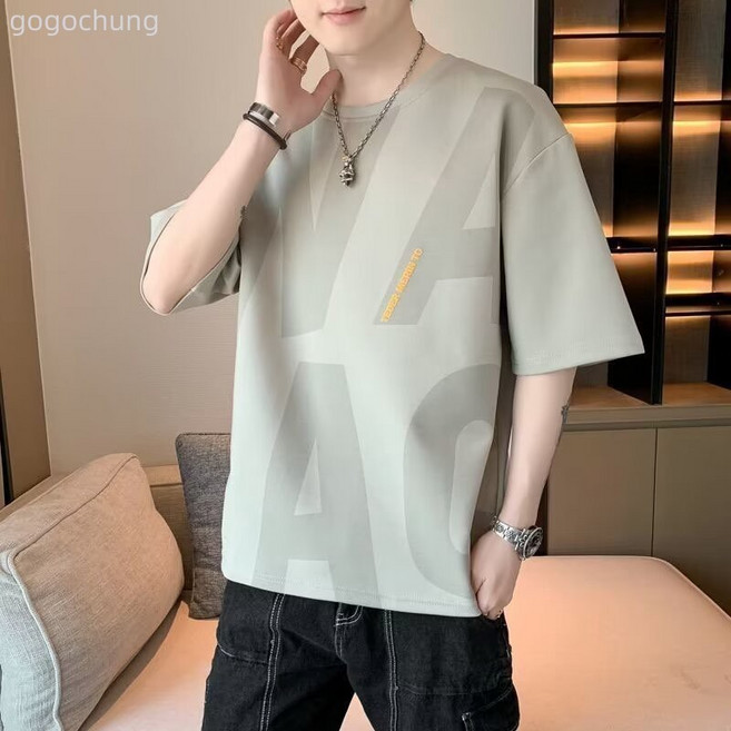 短袖t卹男2025夏季新款五分袖t卹男裝衣服百搭港風潮牌半袖男體恤