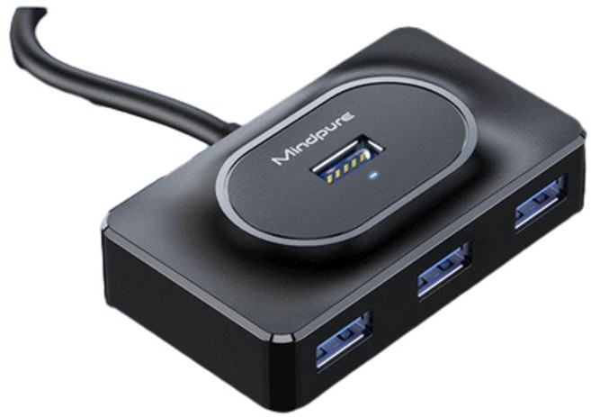 Mindpure 4口USB3.0集線器 支援300MB/s高速傳輸, 0.3米 4口USB3.0方形集線器 US014 黑色, 1個