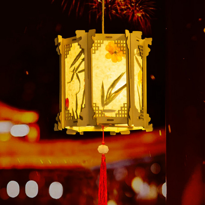 中秋古風花燈手提紙燈, 花草紙六角形