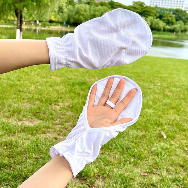 夏季防曬手套 冰絲透氣露指騎車手套 紫外線抗UV 觸屏袖套, 源頭直髮:白【一雙】