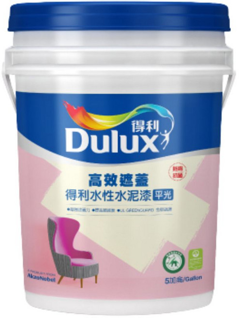 Dulux得利高效遮蓋水性水泥漆 色彩持久 環保安全 輕鬆施工, 百合白, 18.925L, 1桶