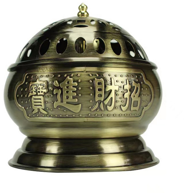 仿古銅盤香爐 有蓋檀香爐, 1個, 大號青銅色