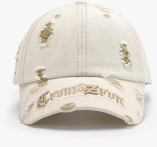 CrimsonZ 拼色破洞字母刺繡棒球帽 個性時尚彎簷鴨舌帽
