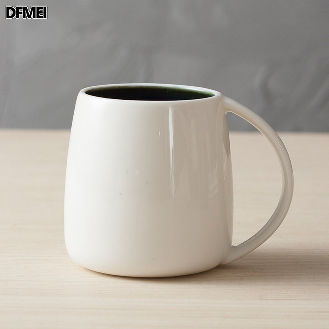 DFMEI 陶瓷水杯 創意馬克杯帶手柄辦公室情侶水杯會議杯 大容量簡約水杯, 1個, 蛋形外白內藍:301-400ml