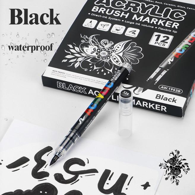 直液式丙烯馬克筆 軟頭 大容量 可疊色, 黑色單支, 1個