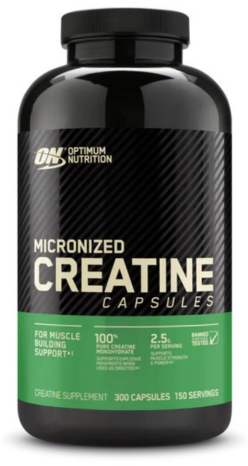 ON OPTIMUM NUTRITION 微粉化肌酸膠囊 100顆 美國進口 每份2.5克 提升運動表現, 1個, 300顆膠囊, 300顆